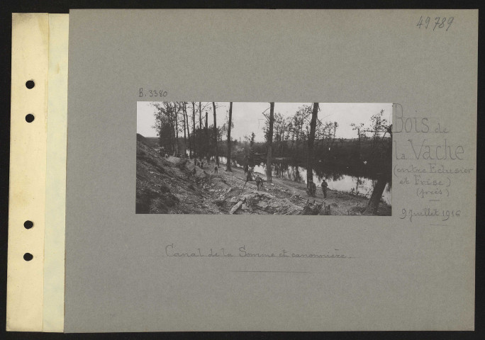 Bois de la Vache (entre Eclusier et Frise) (près). Canal de la Somme et canonnière