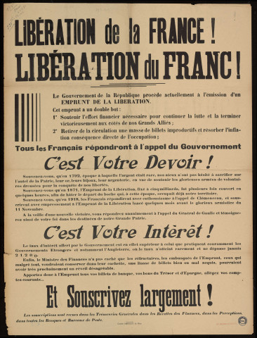 Libération de la France ! Libération du franc : emprunt de la libération