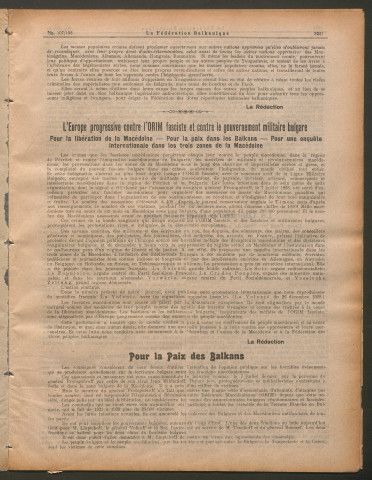 Janvier 1929 - La Fédération balkanique