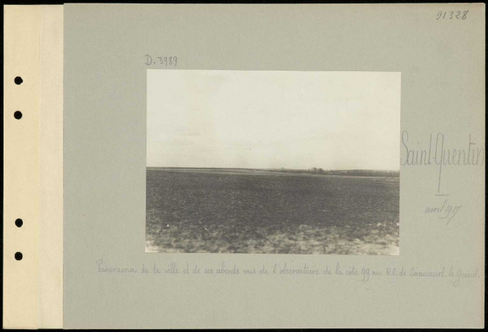 Saint-Quentin. Panorama de la ville et de ses abords vus de l'observatoire de la côte 99 au nord-ouest de Séraucourt-le-Grand
