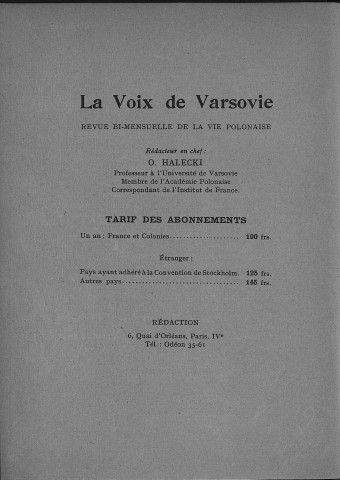 La voix de Varsovie (1939, n°1 - n°4)  Sous-Titre : Revue bi-mensuelle de la vie polonaise