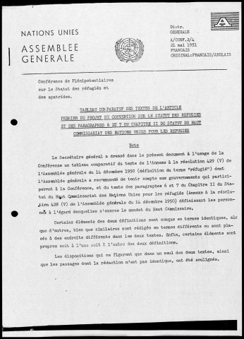 Concordance des textes et propositions. 21 mai-2 juin 1951