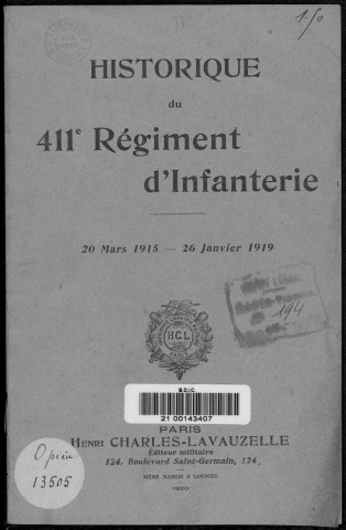 Historique du 411ème régiment d'infanterie
