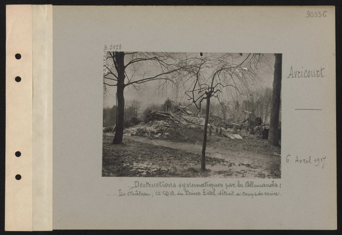 Avricourt. Destructions systématiques par les Allemands : le château, ex QG du prince Eitel, détruit à coups de mine