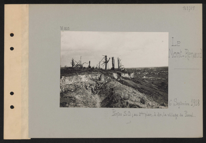 Le Mont-Renaud. Pentes sud-ouest ; au deuxième plan, à droite, le village de Passel