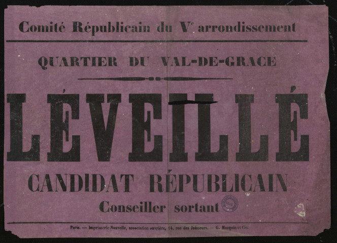Quartier du Val-de-Grâce : Léveillé Candidat Républicain