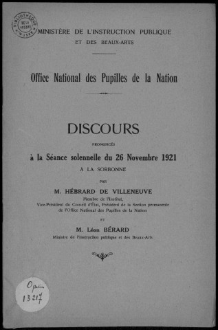 (Discours à la Séance solennelle du 26 Novembre 1921 à la Sorbonne)