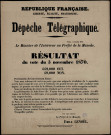 Dépêche télégraphique : Résultat du vote du 3 novembre 1870