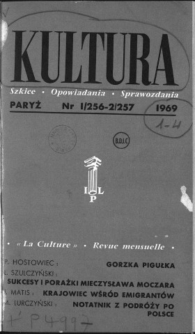 Kultura (1969, n°1 - n°12)  Sous-Titre : Szkice - Opowiadania - Sprawozdania  Autre titre : "La Culture". Revue mensuelle