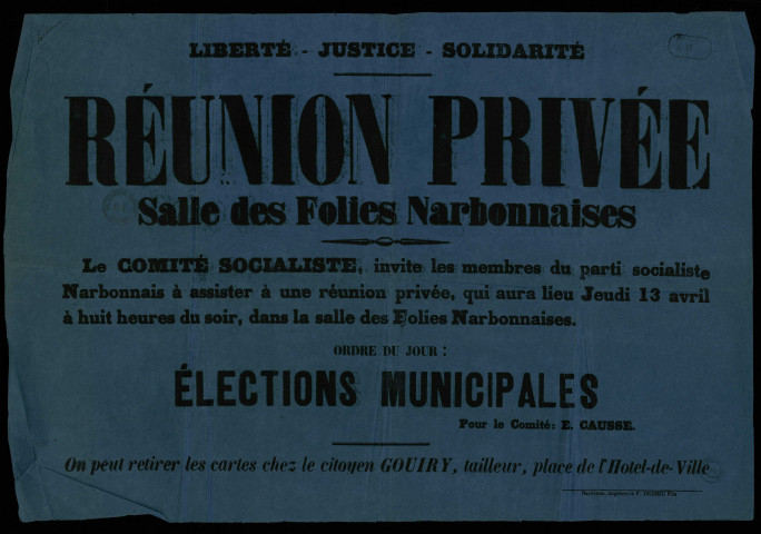 Réunion Privée Comité socialiste Salle des Folies Narbonnaises
