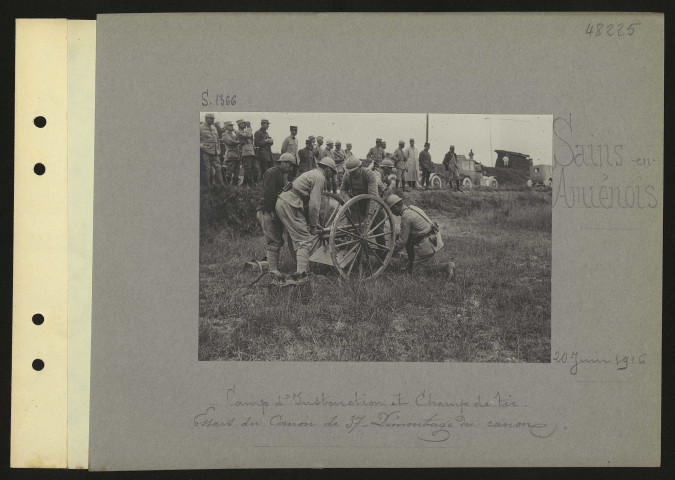 Sains-en-Amiénois. Camp d'instruction et champ de tir. Essais du canon de 37. Démontage du canon