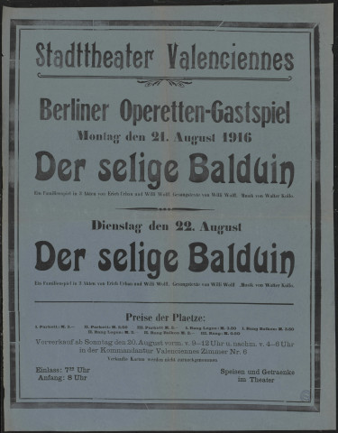 Stadttheater Valenciennes : Berliner Operetten-Gastspiel ... Der selige Balduin
