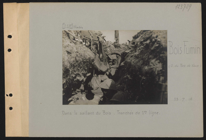 Bois Fumin (ouest du Fort de Vaux). Dans le saillant du bois. Tranchée de première ligne