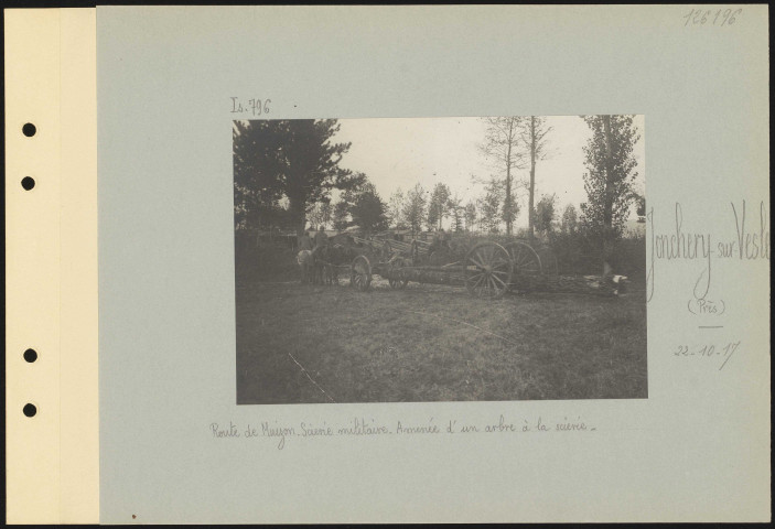 Jonchery-sur-Vesle (près). Route de Muizon. Scierie militaire. Amenée d'un arbre à la scierie