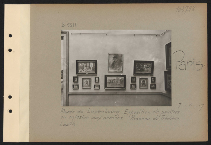 Paris. Musée du Luxembourg. Exposition des peintres en mission aux armées. Panneau de Frédéric Lauth