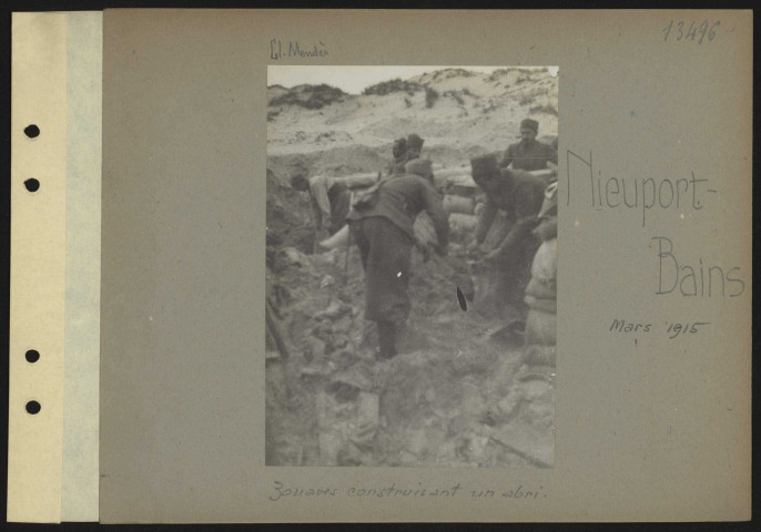 Nieuport-Bains. Zouaves construisant un abri
