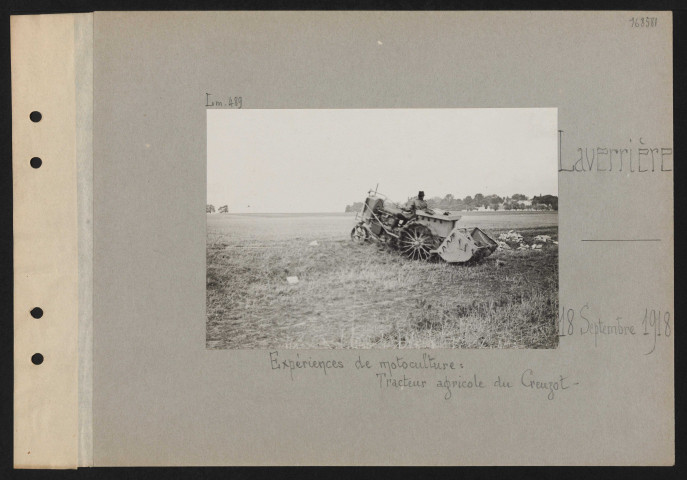 Laverrière. Expériences de motoculture : tracteur agricole du Creuzot