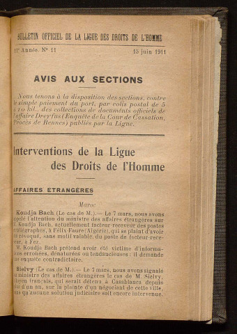 Juin 1911 - Bulletin officiel de la Ligue des Droits de l'Homme