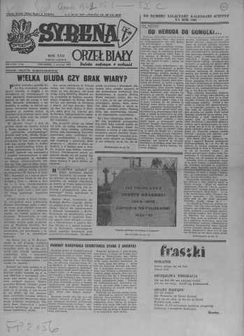 Syrena Orzel Bialy (1962 ; n°1-52)  Sous-Titre : Polska Walczaca o Wolnosc  Autre titre : White Eagle