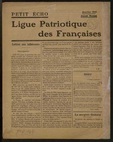 L'Echo de la Ligue patriotique des Françaises - Année 1918