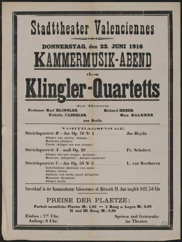 Stadttheater Valenciennes : Kammermusik-Abend des Klinger-Quartetts