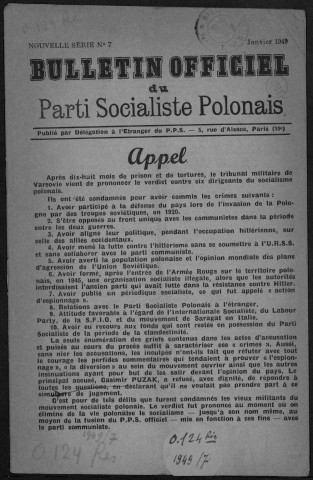 Bulletin officiel du Parti Socialiste Polonais (1949: n°7)