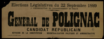 Élections législatives Arrondissement de Sceaux : Général de Polignac Candidat Républicain