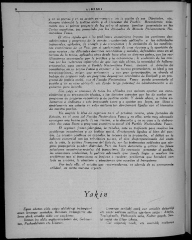 Alderdi (1957 : n° 118-129). Sous-Titre : Boletín del Partido nacionalista vasco