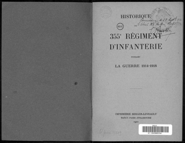 Historique du 355ème régiment d'infanterie