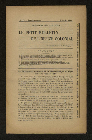 Année 1916 - Le Petit bulletin de l'office colonial