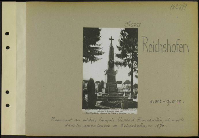 Reichshofen. Monument des soldats français blessés à Froeschwiller, et morts dans les ambulances de Reichshofen, en 1870