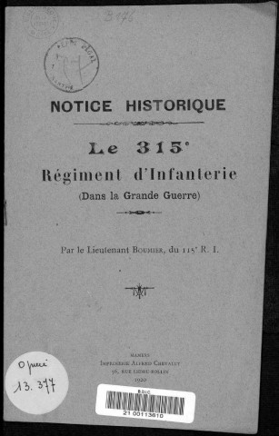 Historique du 315ème régiment d'infanterie