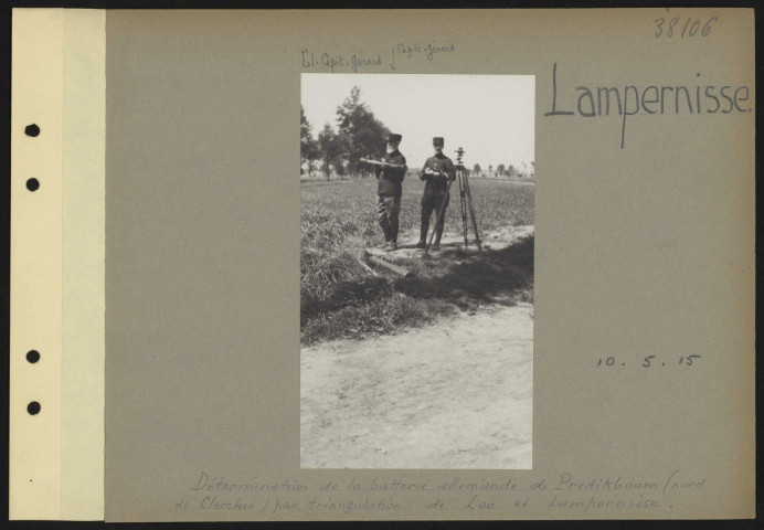Lampernisse. Détermination de la batterie allemande de Predikboom (nord de Clercken) par triangulation de Loo et Lampernisse