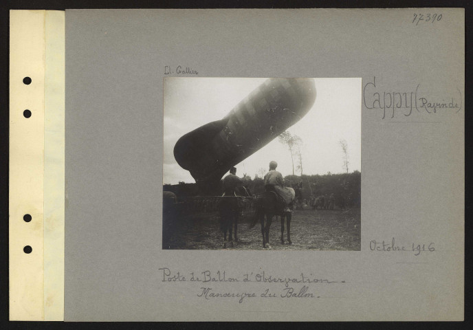 Cappy (ravin de). Poste de ballon d'observation. Manœuvre du ballon