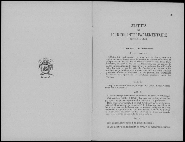 Union interparlementaire. Statuts et règlements (révision de 1912 et 1913)