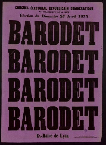 Congrès républicain démocratique du département de la Seine : Barodet Ex-Maire de Lyon