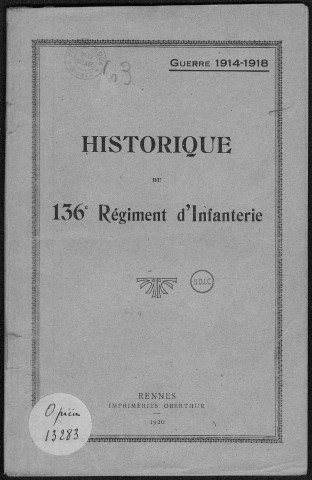 Historique du 136ème régiment d'infanterie