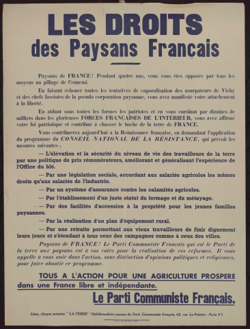 Les droits des paysans français : tous à l'action pour une agriculture prospère dans une France libre et indépendante