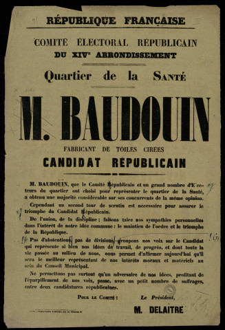 Quartier de la Santé : M. Baudouin Candidat Républicain