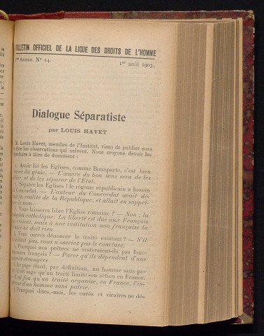 Août 1903 - Bulletin officiel de la Ligue des Droits de l'Homme