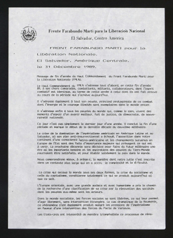 Bulletin mensuel d'information de la représentation du FDR-FMLN - 1990