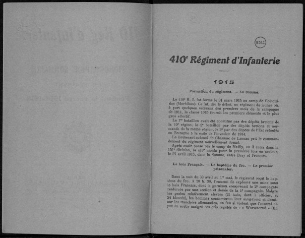Historique du 410ème régiment d'infanterie