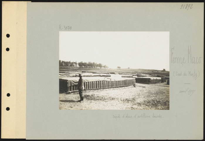Ferme Maco (sud de Merfy). Dépôt d'obus d'artillerie lourde