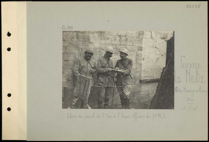Ferme La Metz (ouest de Moussy-sur-Aisne) (près). Écluse du canal de l'Oise à l'Aisne. Officiers du 73e régiment d'infanterie