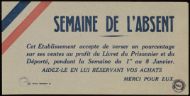Semaine de l'absent : pourcentage... au profit du livret du prisonnier