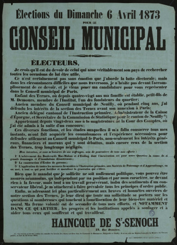 Elections du Conseil Municipal : Candidature Haincque de St-Senoch