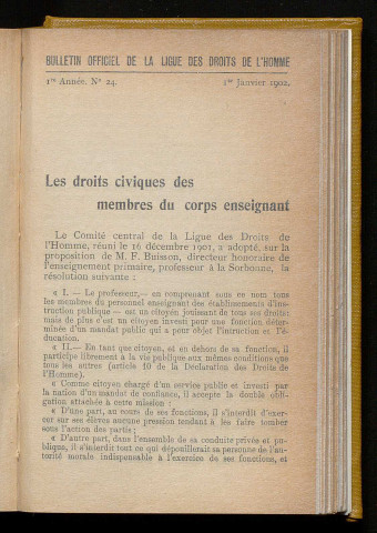 Janvier 1902 - Bulletin officiel de la Ligue des Droits de l'Homme