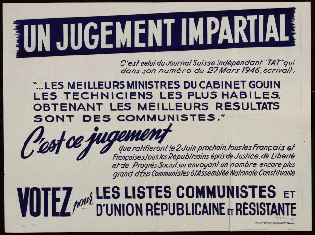 Un jugement impartial… Votez pour les listes communistes et d'union républicaine et résistante