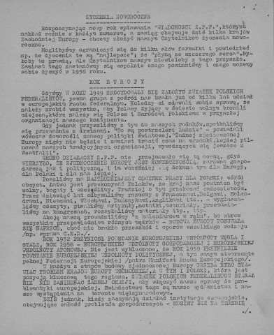 Wiadomosci Zwiazku Polskich Federalistow (1958 ; n°1-12)  Sous-Titre : Biuletyn wewnetrzny Okregu Kontynentalnego  Autre titre : Informations de l'Union des Fédéralistes Polonais