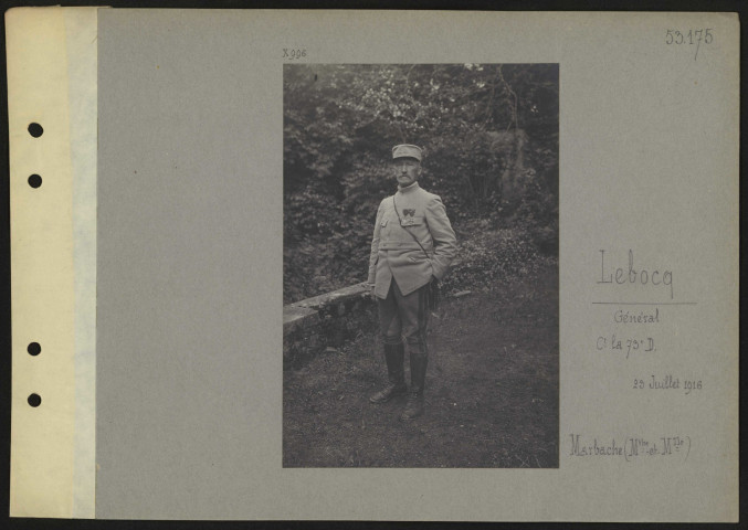Marbache (Meurthe-et-Moselle). Lebocq (général), commandant la 73e D